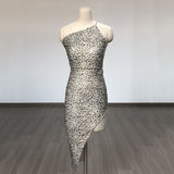 Women Evening Dress Leopard Print Dress Bandage One-Piece Dress Dress