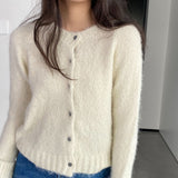 Women Cardigan Sweater Spring Alpaca Fleece/Fiber Cardigan Jacket Long-Sleeved round Neck Sweater Cardigan D2366