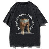 Vintage Cute Cat Graphics T-shirt Y2k Letter Print Washed