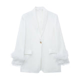 Women Suits Autumn Leisure Feather Cuffs Blazer