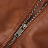 Red Leather Jacket Casual Leather Jacket Spring and Autumn Women's Leather Jacket Long Sleeve Zipped Stand Collar Coat