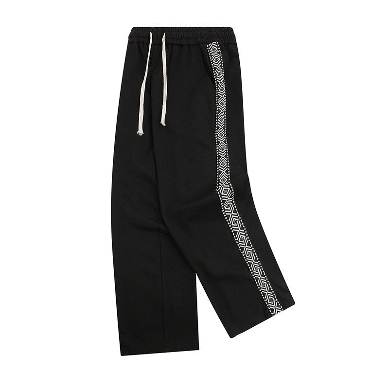 Women Sweatpants Vintage Side Seam Embroidery Straight-Leg Trousers Sports Wide Legs Casual Sweatpants