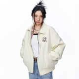 Women Jacket Embroidered Casual Coat Spring and Autumn Lapel Loose Zip Jacket