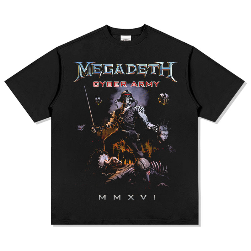 Mens Vintage Rock Band T-Shirt Short Sleeve Rock Band MEGADETH Cyber Army CYBER ARMY2016