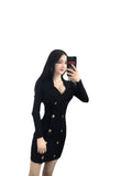 Women Maxi Dress Autumn and Winter Long Sleeve Double Breasted Suit Collar Knitted Sheath Dress