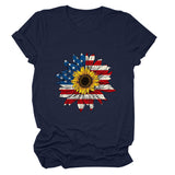 T-shirt pattern sunflower print round neck casual short sleeve