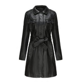 Red Leather Jacket Spring and Autumn Long Sleeve Leather Wind Coat