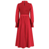 Women Date Dress Stand Collar Long Sleeve Skirt