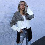 Women Knitted Sweater Fall/Winter Long Sleeve Color Matching Loose Casual Women's Cardigan Sweater Coat