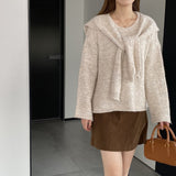 Women Knitted Two-Piece Set Jia Woven Long Sleeve round Neck Shawl Two-Piece Sweater