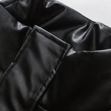 Unisex Winter Cotton Coat Three-Dimensional Pocket Decoration down Jacket Vintage PU Leather down Jacket