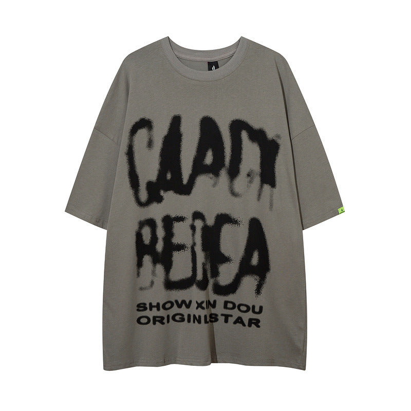 Men T Shirt Hip Hop Alphabet Graffiti Print round Neck Short Sleeve T-shirt