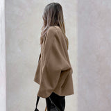 Women Trench Coat Vintage Woolen Short Coat Autumn and Winter Batwing Sleeve Casual Loose