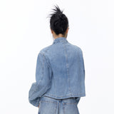 Women Jacket Short Denim Jacket Women's Autumn Loose Casual Stand Collar Zipper Jacket Cardigan