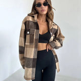 Women Trench Coat Retro Plaid Coat Autumn and Winter Loose