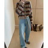 Women Knitted Cardigan Striped Long Sleeve Knitted Cardigan Autumn and Winter Sweater