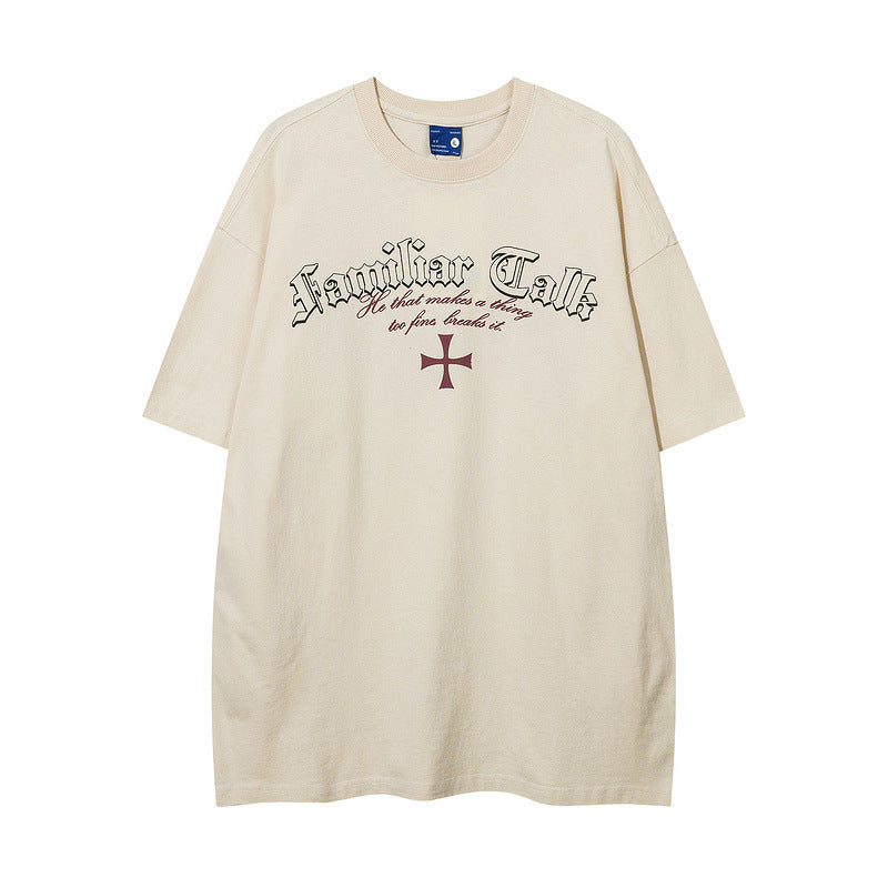 Men T Shirt Angel Print Washed and Worn Short Sleeve T-shirt
