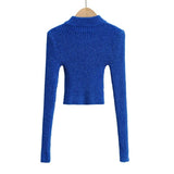 Women Sweater Knitwear Autumn Turtleneck Slim Sweater Women's Short Half Zipper Sexy Knitted Top