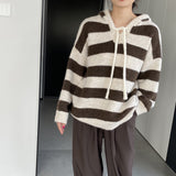 Women Winter Knitted Sweater Autumn and Winter Stripes Casual Loose Sweatshirt N2376