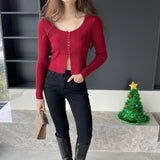 Women Cardigan Sweater Retro Square Collar Knitted Cardigan Short Top Female 8t8215