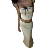 Women Tops Spring Bare Midriff Slim Fit Two-Piece Set Sexy Camisole Mid-Length Dress Set