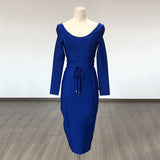 Women's Evening Dress round Neck Long Sleeve Bandage One-Piece Dress