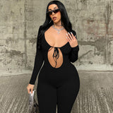 Women Jumpsuit Autumn Sexy Chest Hollow Slim Fit Long Sleeve Jumpsuit