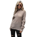 Women Knitted Sweater Autumn Long Sleeve Cable-Knit Turtleneck Sweater Loose