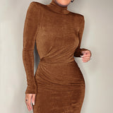 Women Dresses Turtleneck Long Sleeve Dress