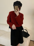 Women Knitted Cardigan Retro Short Knitted Cardigan Loose Color Matching round Neck Sweater Coat