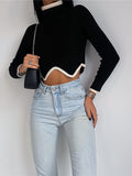 Women Knit Top Long Sleeve Turtleneck Skinny Knit Bottoming Shirt Sweater