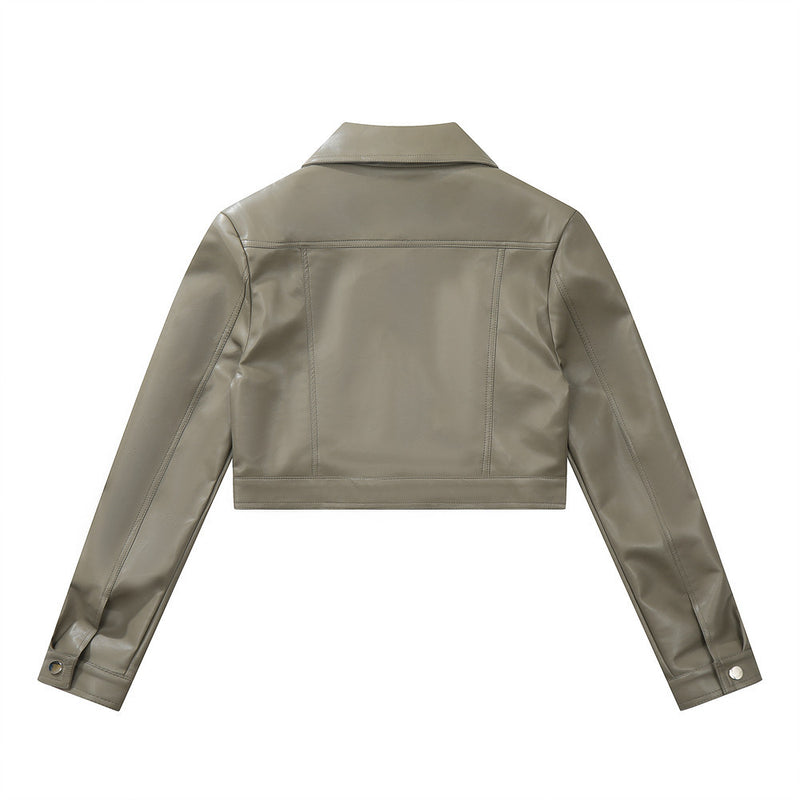 Women Jacket Motorcycle Short PU Leather Coat Lapel Leather Jacket