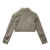 Women Jacket Motorcycle Short PU Leather Coat Lapel Leather Jacket