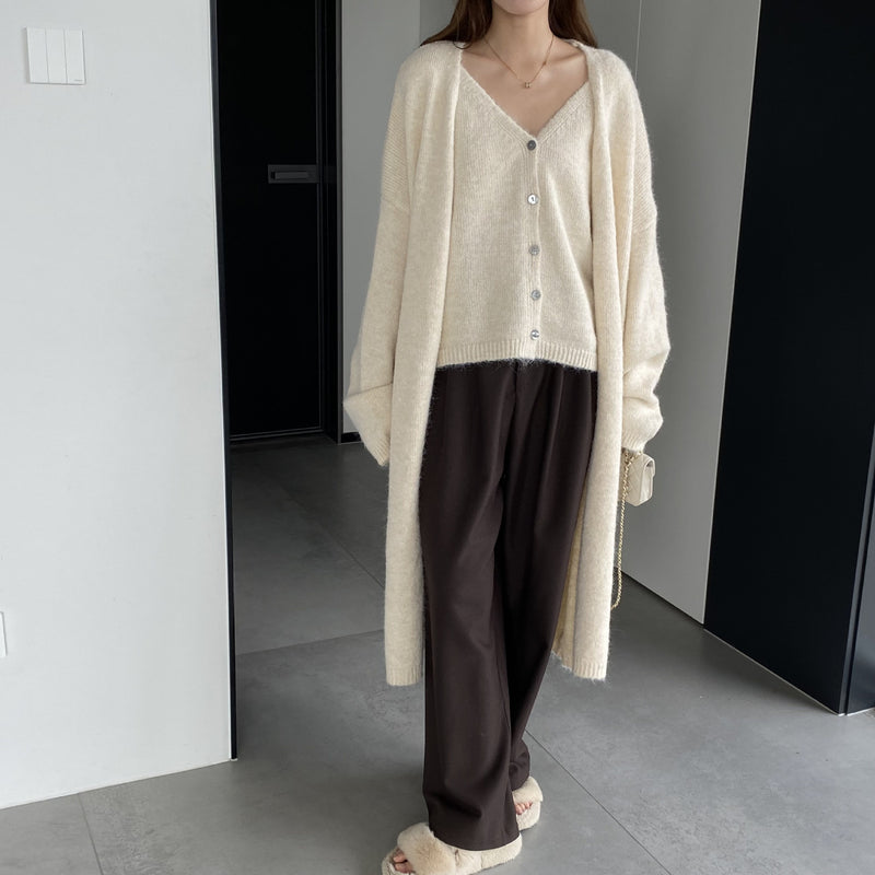 Women Knitted Two-Piece Set Knitted Two-Piece Autumn and Winter Long Vest Coat Set A3388