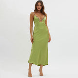 Women Dresses Summer Slim-Fit Suspender Dress Embroidered Hollow V-neck Dress