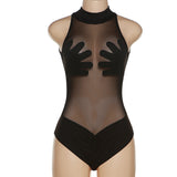 Women Jumpsuit Summer Sexy Mesh T-shirt Jumpsuit