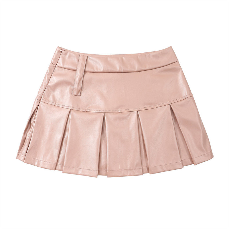 Women Skirt Glossy Pleated Skirt Girls' A- line Skirt