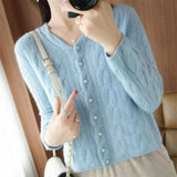 Women Knitwear Spring and Autumn Retro Twist V-neck Sweater Loose Knitted Cardigan