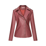 Red Leather Jacket Fall Winter Coat Women Lapel PU Leather Jacket Leather Coat Women