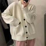 Women Knitted Cardigan V-neck Sweater Women Large Loose Pockets