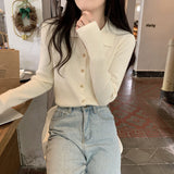 Women Knitted Cardigan Spring and Autumn Polo Collar Sweaters Cardigan