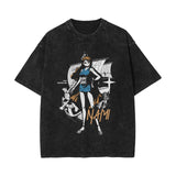 Washed retro cotton t-shirt Sauron printed washed old short-sleeved t-shirt
