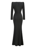 Women Dresses Sexy Deep V Long Sleeve Dress Long Dress Dress (Zns0409)