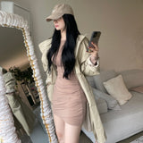 Women Dresses Autumn and Winter round Neck Slim-Fit Sexy Hip Skirt