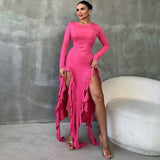 Women Dresse round Neck Long Sleeve plus Size Dress