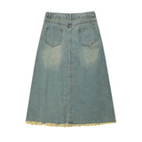 Women Long Skirt Denim Skirt Loose Washed-out A- line Skirt