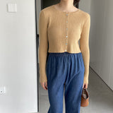 Women Cardigan Sweater Autumn Top round Neck Cropped Cardigan Sweater Button Long Sleeve Knitted Coat 8t7329