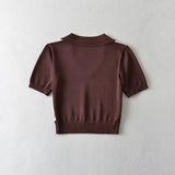 Women Sweater Knitwear Vintage Polo Shirt Short Sleeve Women's Summer Rhombus Contrast Color Knitwear Short T-shirt