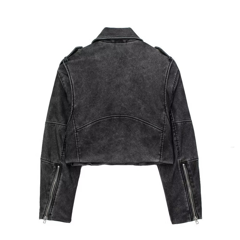 Women Leather Jacket Washed Old Imitation Leather Motorcycle Clothing Leather Coat Autumn PU Leather Short Jacket