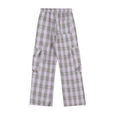 Men Sweatpants Plaid Casual Working Pants Loose Pockets Wide-Leg Straight Trousers